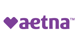 The image shows the Aetna logo with the word "aetna" in bold, lowercase purple letters and a small purple heart icon to the left.