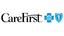 CareFirst logo with blue cross and blue shield symbols next to black text that reads "CareFirst." The shield contains a white medical caduceus symbol.