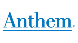 The image shows the Anthem logo with the word "Anthem" in blue serif font above a thin blue horizontal line.