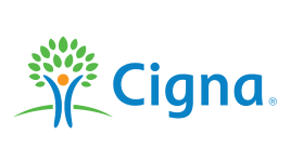 Cigna logo featuring a stylized tree with green leaves and a human figure as the trunk, next to the word “Cigna” in blue text.