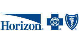 Horizon Blue Cross Blue Shield logo featuring the word "Horizon" in blue alongside a blue cross and a blue shield with a staff and serpent symbol.