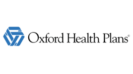 Oxford Health Plans logo featuring a blue geometric hexagon symbol on the left and the company name "Oxford Health Plans" in black text to the right on a white background.