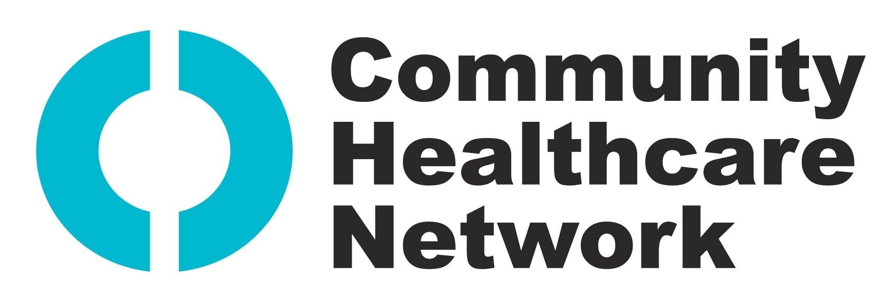 Logo for Community Healthcare Network featuring a turquoise circular design on the left and the organization’s name in bold black text on the right, stacked over three lines.