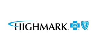 Highmark logo with blue swoosh over the letter "H," followed by the Blue Cross and Blue Shield logos in blue on a white background.