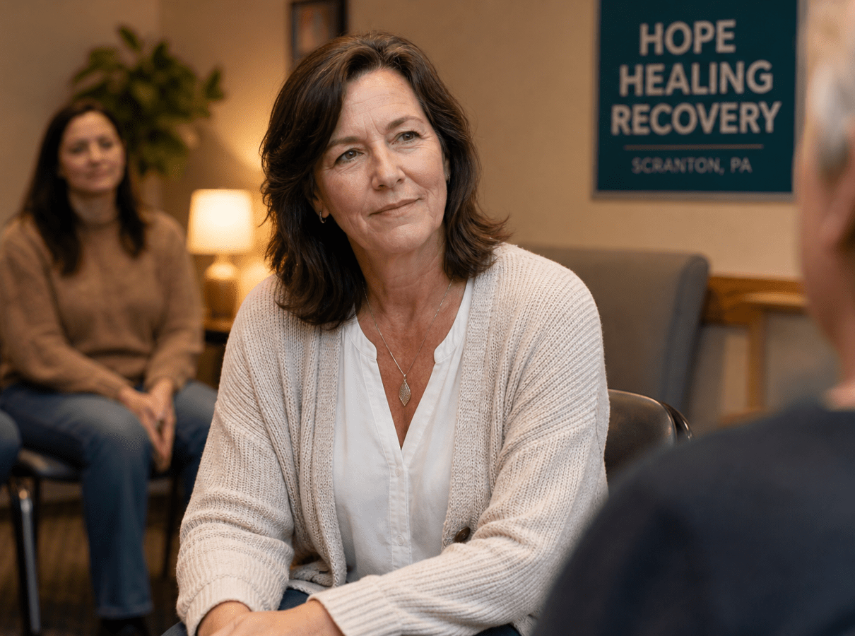 Woman attending a group therapy session for bipolar disorder treatment at Provive Wellness in Scranton, Pennsylvania