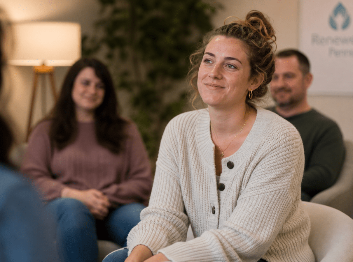 Woman in recovery group session for medication-assisted treatment at Provive Wellness in Scranton, Pennsylvania