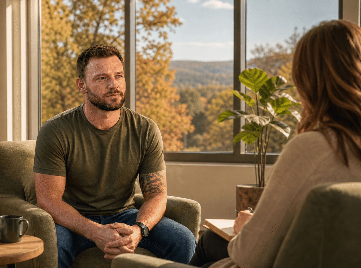 A person in recovery sits outside Provive Wellness in Scranton PA, an alcohol addiction treatment center serving Lackawanna County and Northeastern Pennsylvania