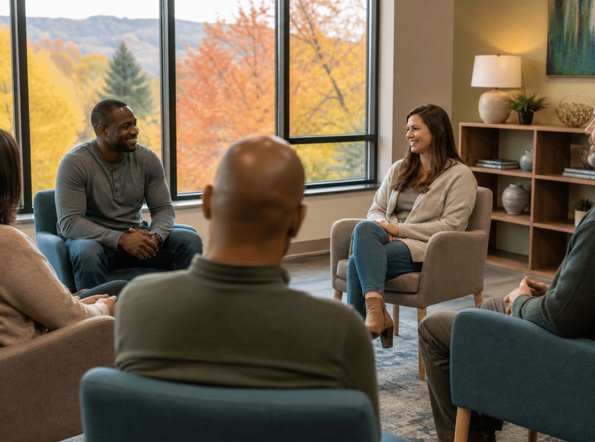 Adults in a group therapy session for alcohol addiction treatment at Provive Wellness in Wayne, Pennsylvania