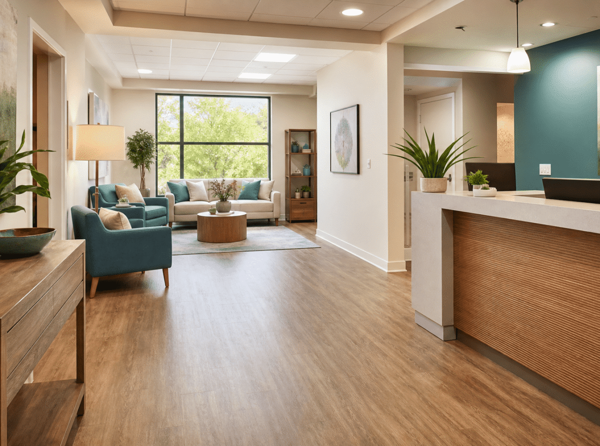 The welcoming reception area of Provive Wellness, an outpatient addiction and mental health treatment center in Wayne, Pennsylvania