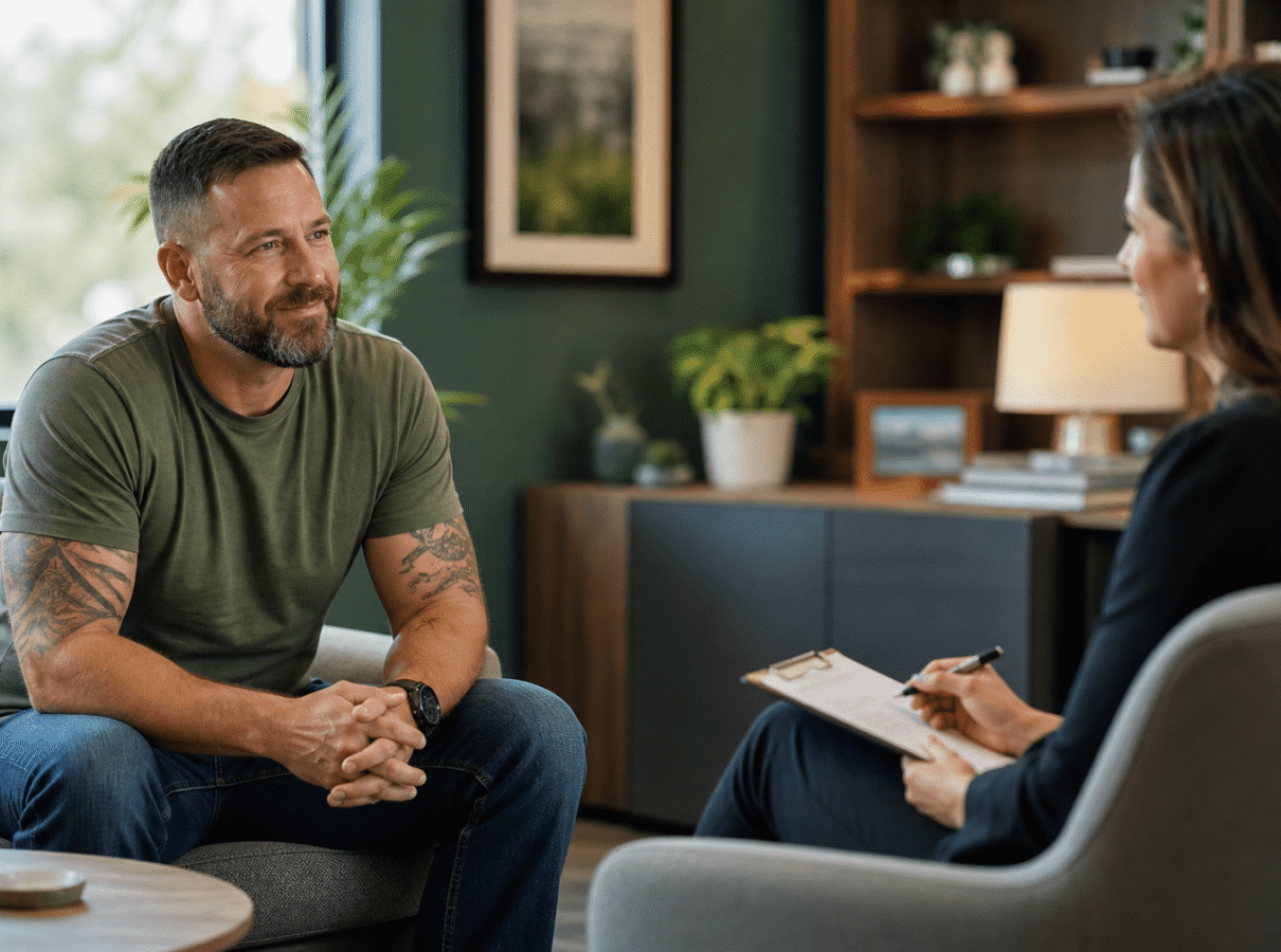 Veteran speaking with a therapist during a TRICARE-covered mental health session at Provive Wellness in Wayne, PA
